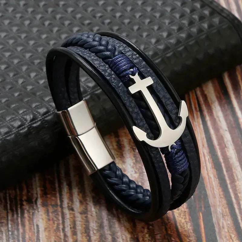 Pulsera cuero ancla azul 3142 - Gregor Relojes y Accesorio Ecuador