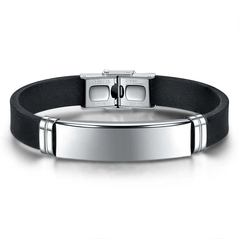 Pulsera goma placa plateada 1243 - Gregor Relojes y Accesorio Ecuador