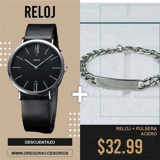 Combo Reloj Yazole+ Pulsera Acero Gregor-accesorios