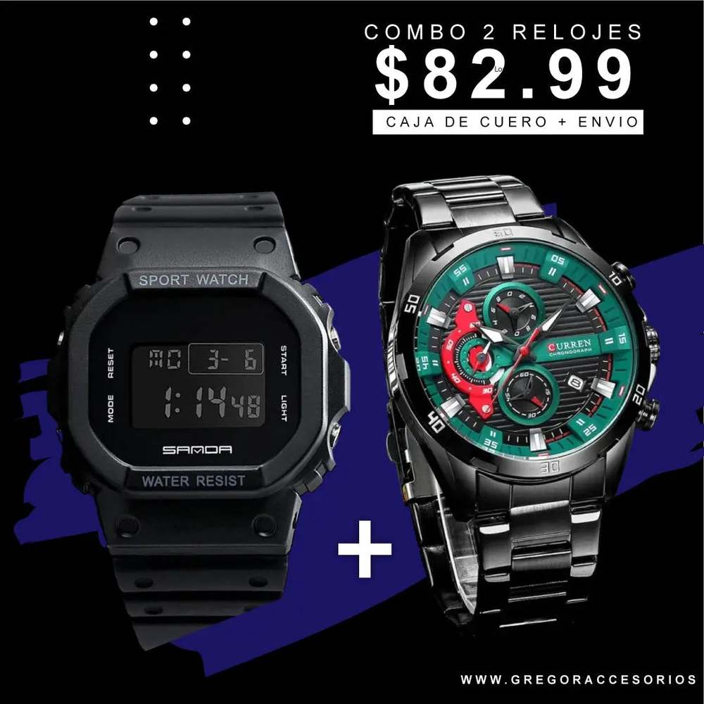 Reloj Cuadrado Sport + Curren negro #968 Gregor-accesorios