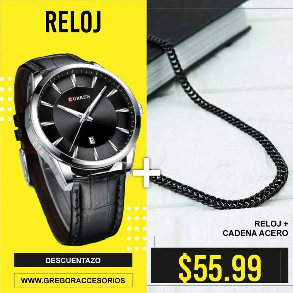 Reloj Curren + Cadena Negra 979 - Gregor Relojes y Accesorio Ecuador
