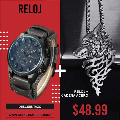 Reloj Curren Negro + Cadena Lobo 962 - Gregor Relojes y Accesorio Ecuador