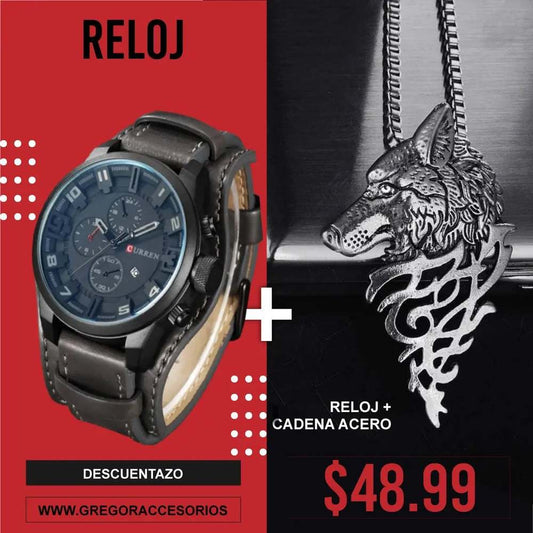 Reloj Curren Negro + Cadena Lobo 962 - Gregor Relojes y Accesorio Ecuador