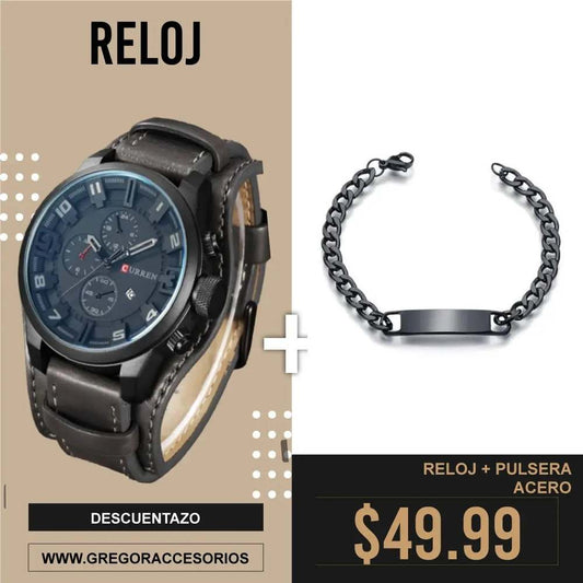 Reloj Curren Negro + Pulsera Negra 964 - Gregor Relojes y Accesorio Ecuador