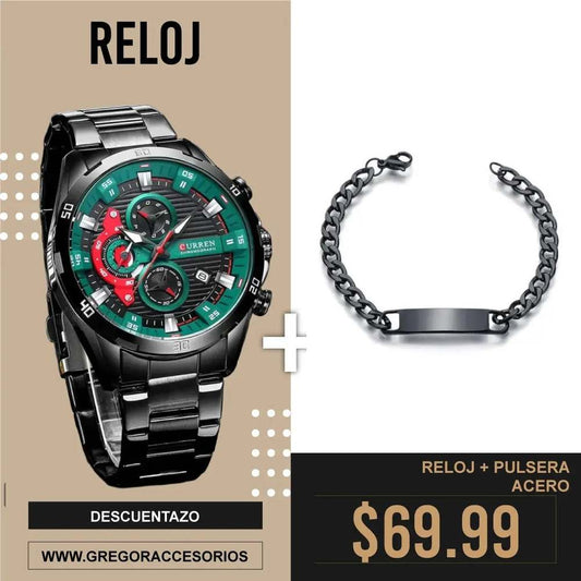 Reloj Curren Negro + Pulsera Negra 975 - Gregor Relojes y Accesorio Ecuador