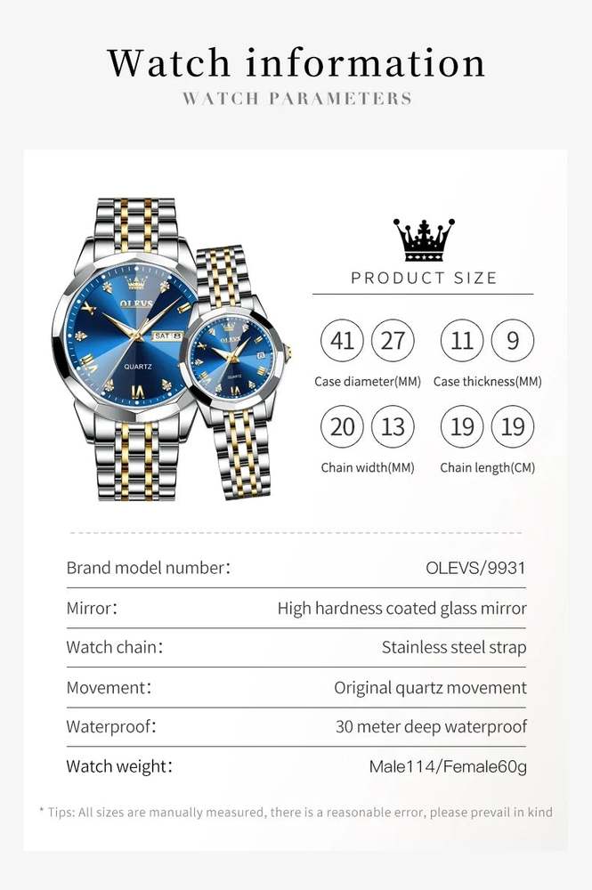 Reloj Pareja Olevs Diamond - Gregor Relojes y Accesorio Ecuador